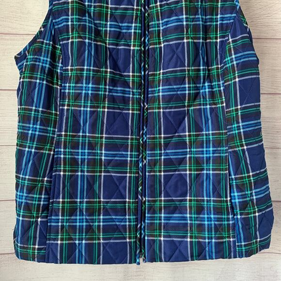 Croft & Borrow Navy Blue and Green Plaid Quilted Vest Full Zip Size L - Picture 4 of 16